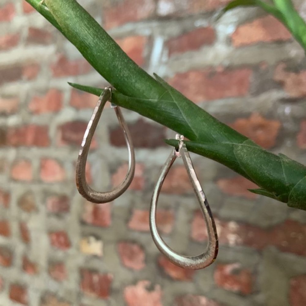 Brushed Satin Sterling Silver Hoop Earrings - Picture 5 of 12